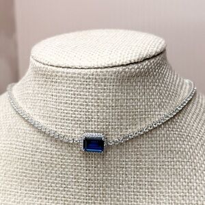 Beaux Bijoux Sterling Silver Lab-Created Sapphire Tennis Choker Necklace